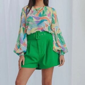 Anthropologie Flying tomato colorful chiffon flowly bell sleeve blouse xs